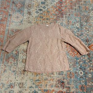 Poetry pale pink embroidered linen top
